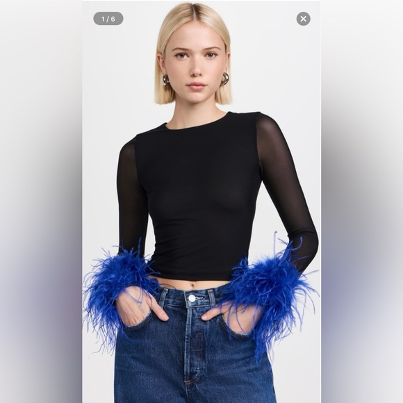 Alice + Olivia Delaina Feather-Trimmed Mesh Top - Picture 7 of 16